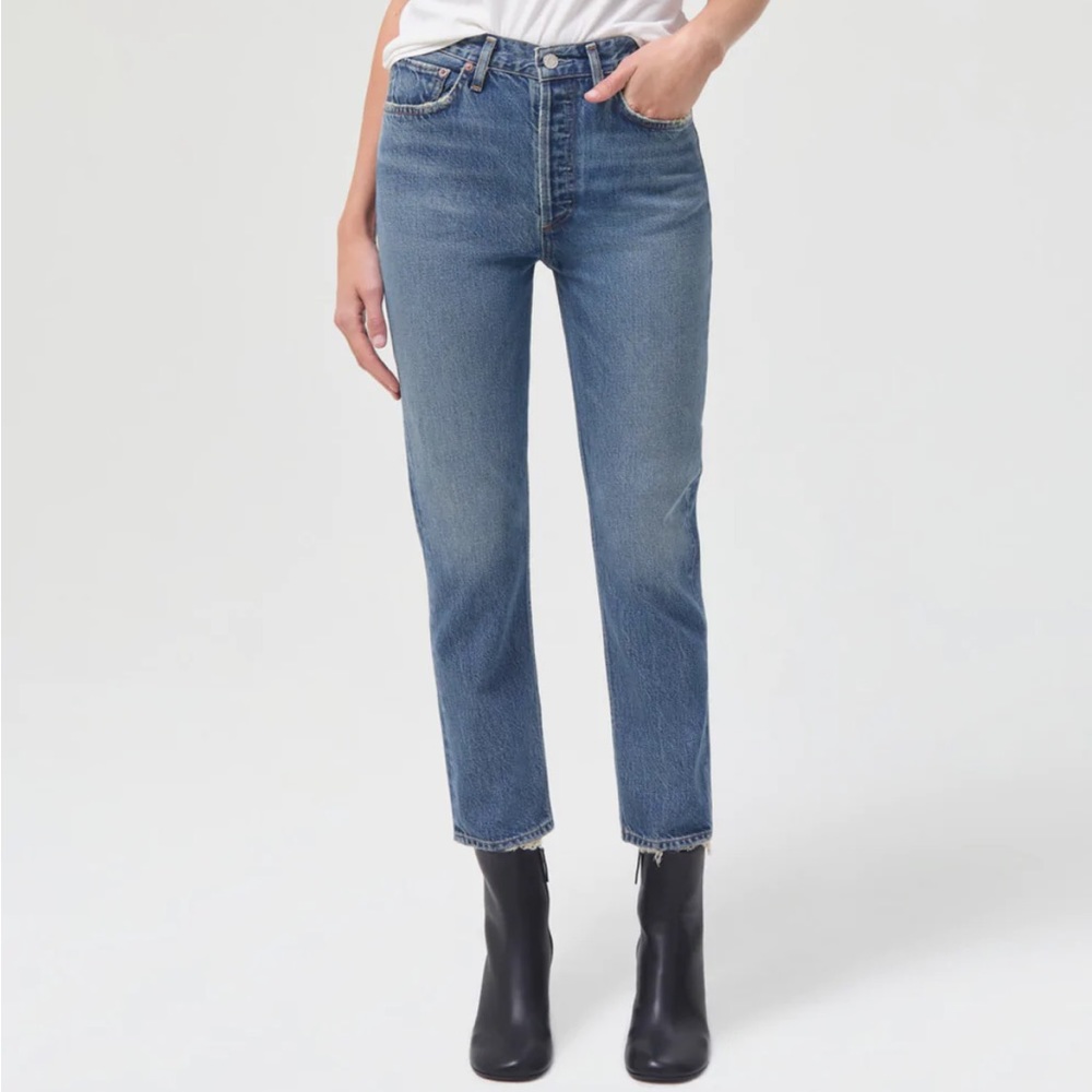Agolde Riley High Rise Crop Straight Jeans Size 24 in Collective Wash. NWOT